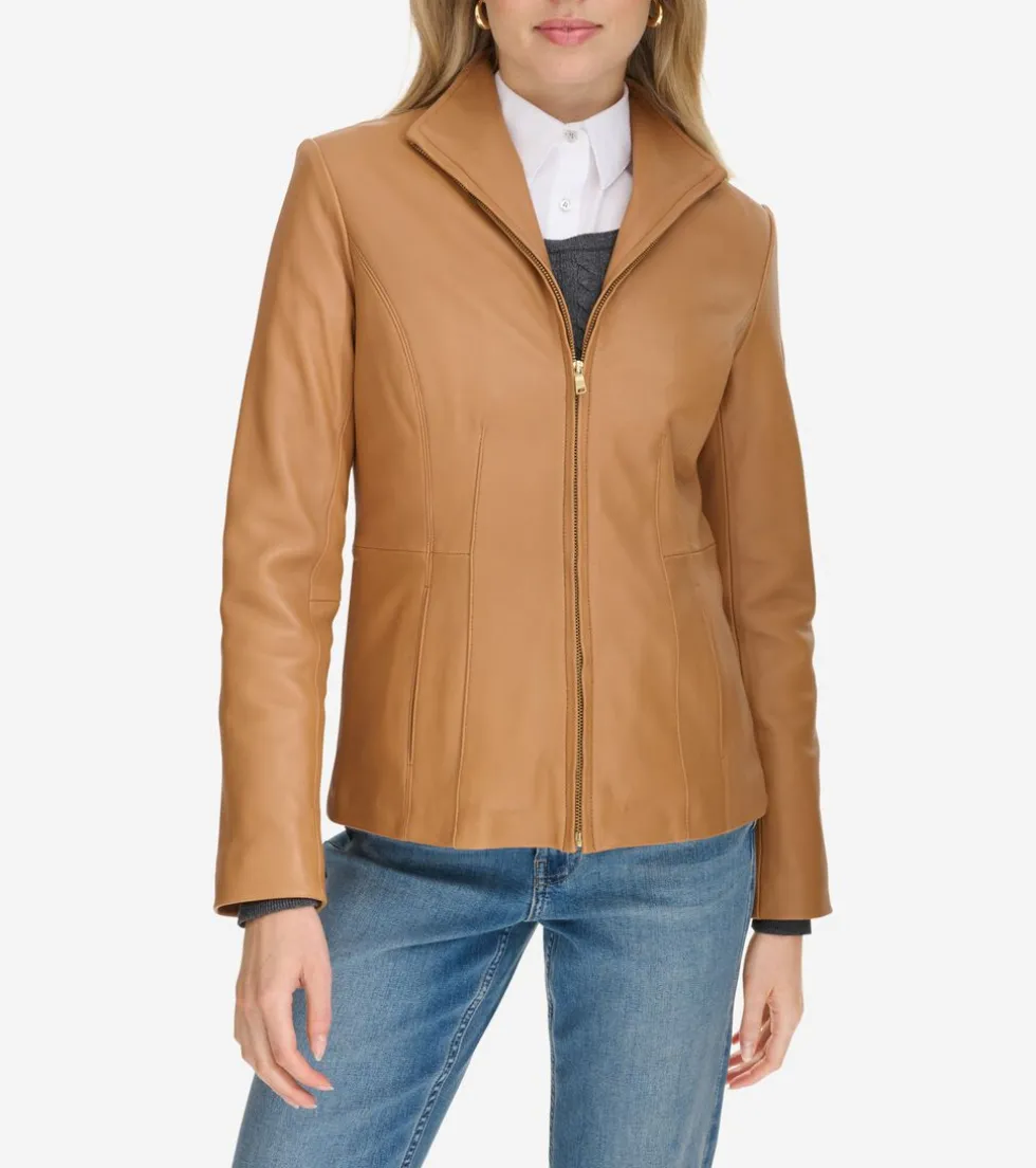 Cole Haan Leather & Suede Jackets | Outerwear*Women's Wing Collar Leather Jacket Hazelnut