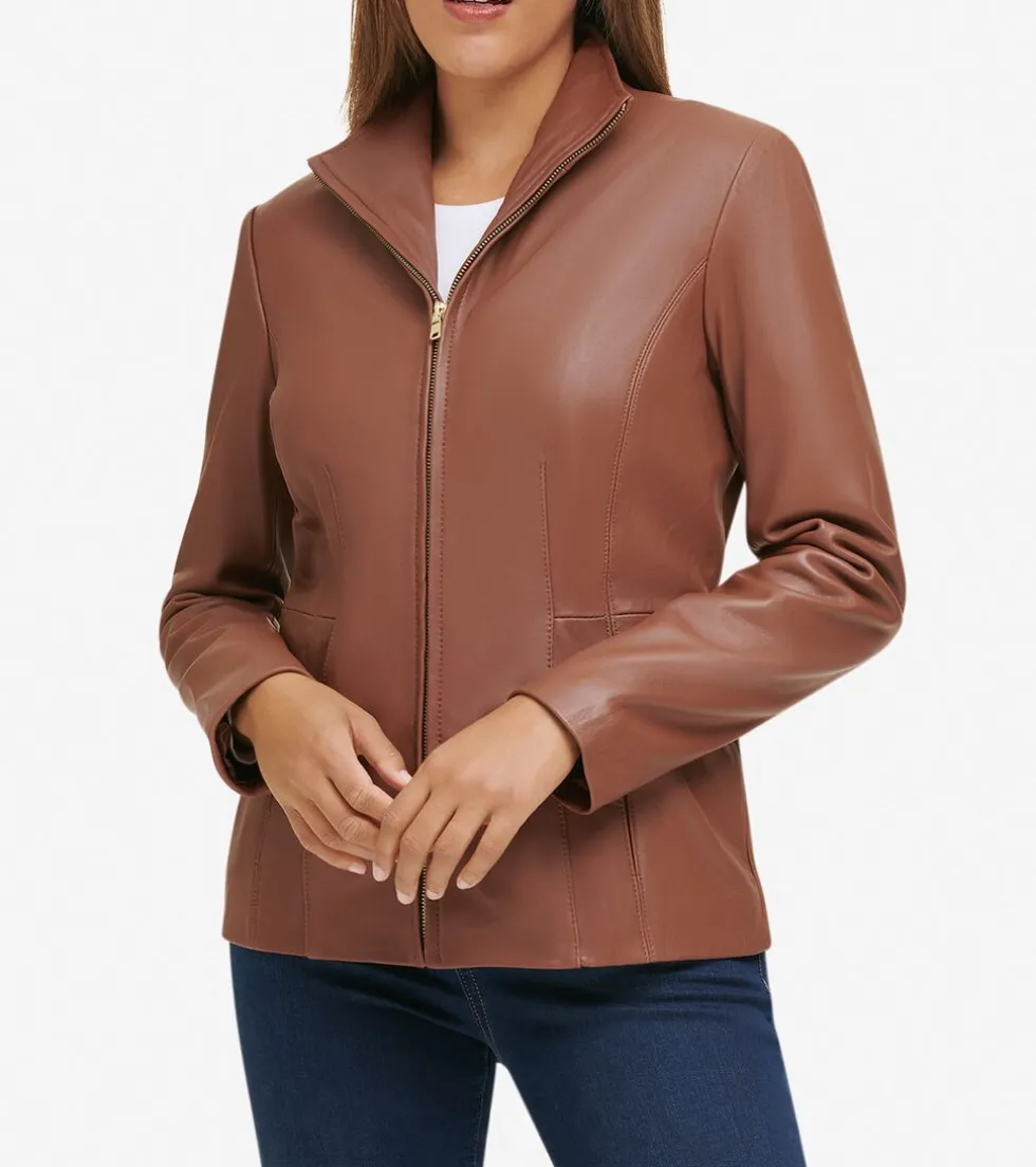 Cole Haan Leather & Suede Jackets | Outerwear*Women's Wing Collar Leather Jacket Hickory