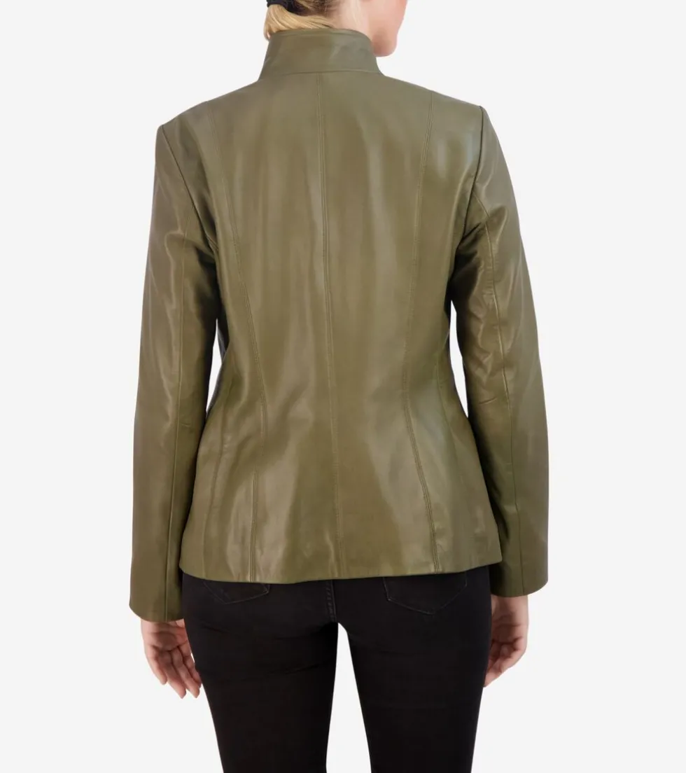 Cole Haan Leather & Suede Jackets | Outerwear*Women's Wing Collar Leather Jacket Sage