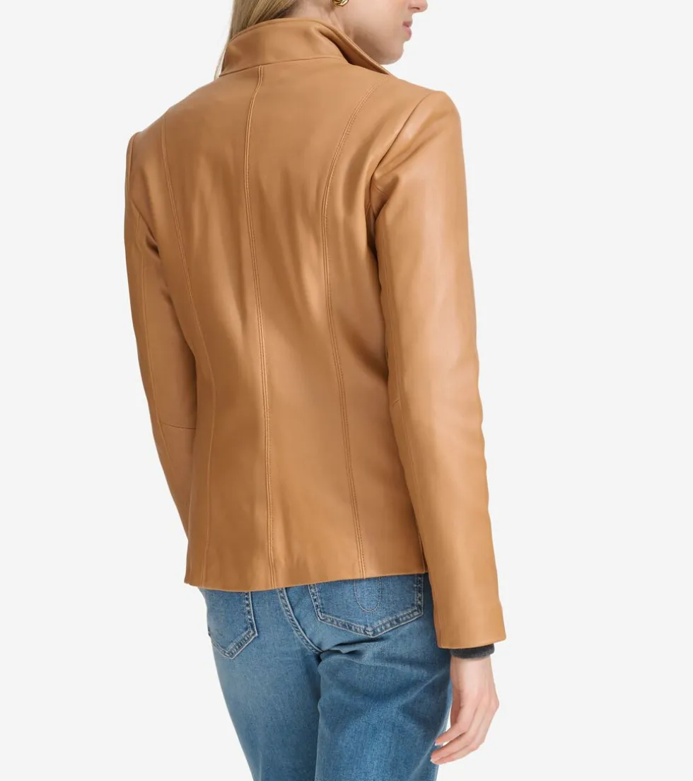 Cole Haan Leather & Suede Jackets | Outerwear*Women's Wing Collar Leather Jacket Hazelnut