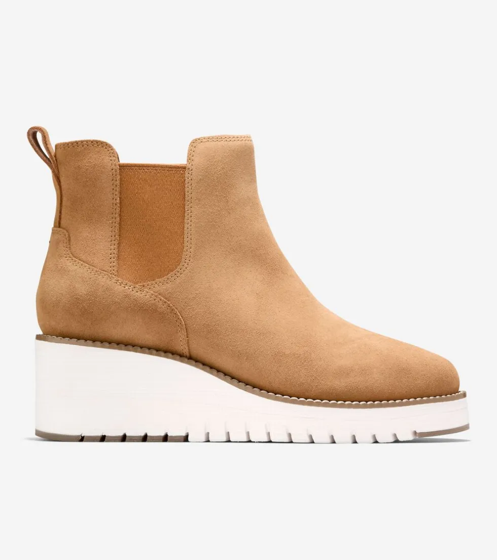 Cole Haan Boots*Women's ZERØGRAND City Wedge Water Proof Chelsea Boots GoldenToffee-Ivory