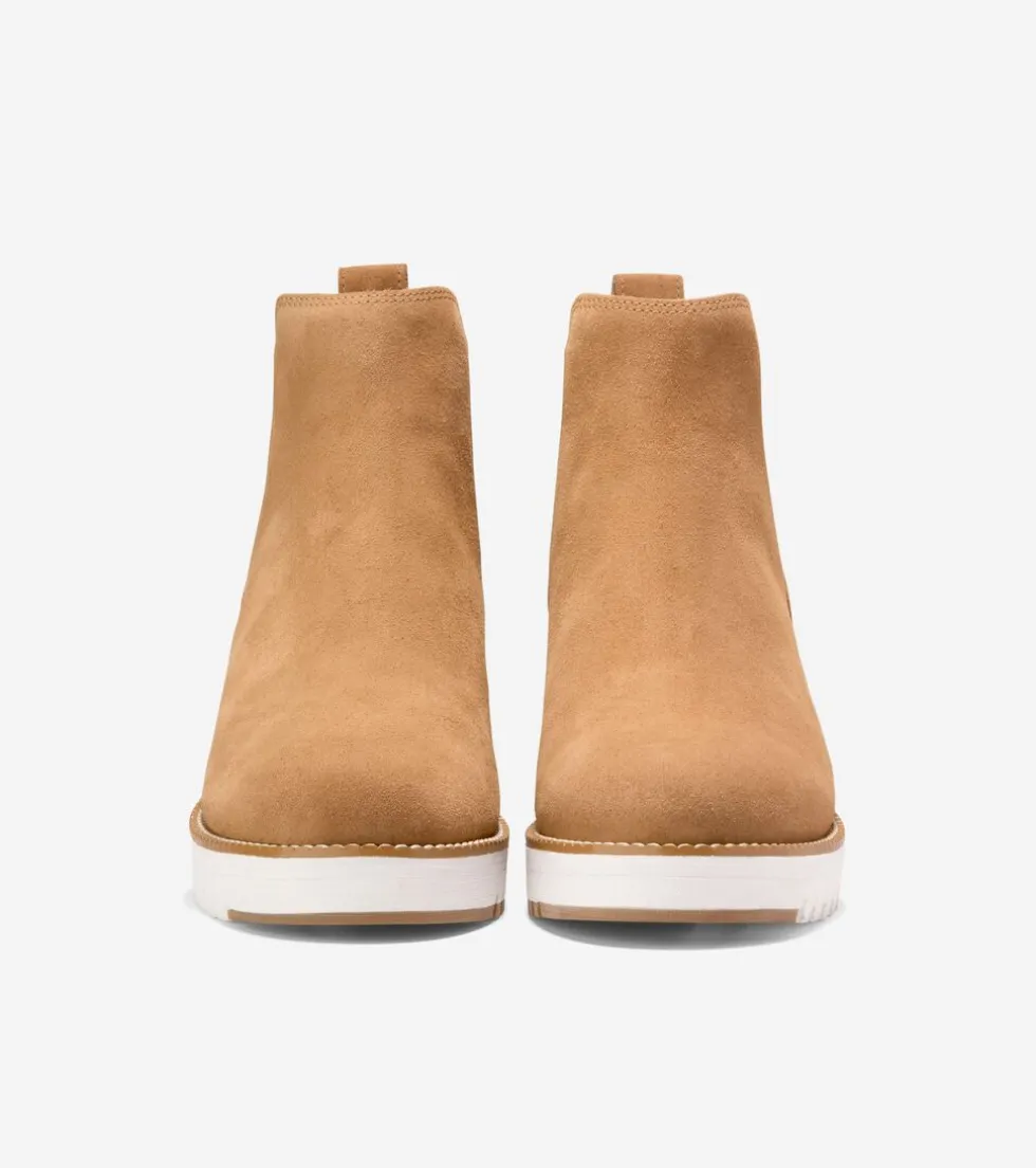 Cole Haan Boots*Women's ZERØGRAND City Wedge Water Proof Chelsea Boots GoldenToffee-Ivory