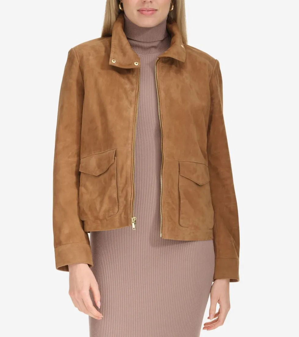 Cole Haan Leather & Suede Jackets | Outerwear*Women's Zip-Front Suede Jacket Hazelnut