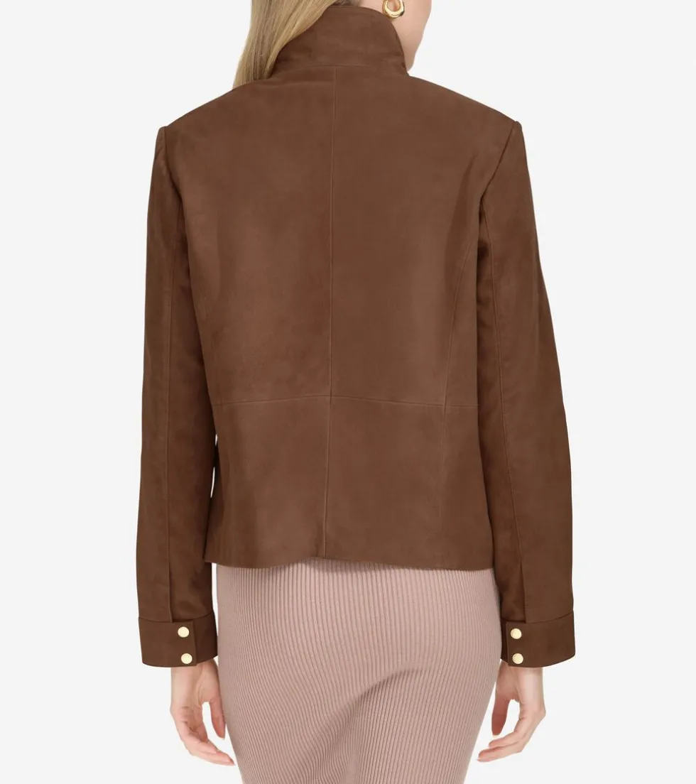 Cole Haan Leather & Suede Jackets | Outerwear*Women's Zip-Front Suede Jacket Chocolate